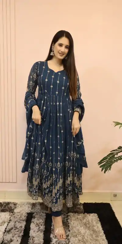 DC G53 Royal Blue Color Georgette Sequence Embroidery Gown Casual, Wedding, Party, Festive, Events Etc. Expected Delivery 4-6 Working Days @2449/- | Bollywood Gowns, Creative Gowns, Designer Gowns, Embroidered Gowns, Gowns, Party Wear Gowns