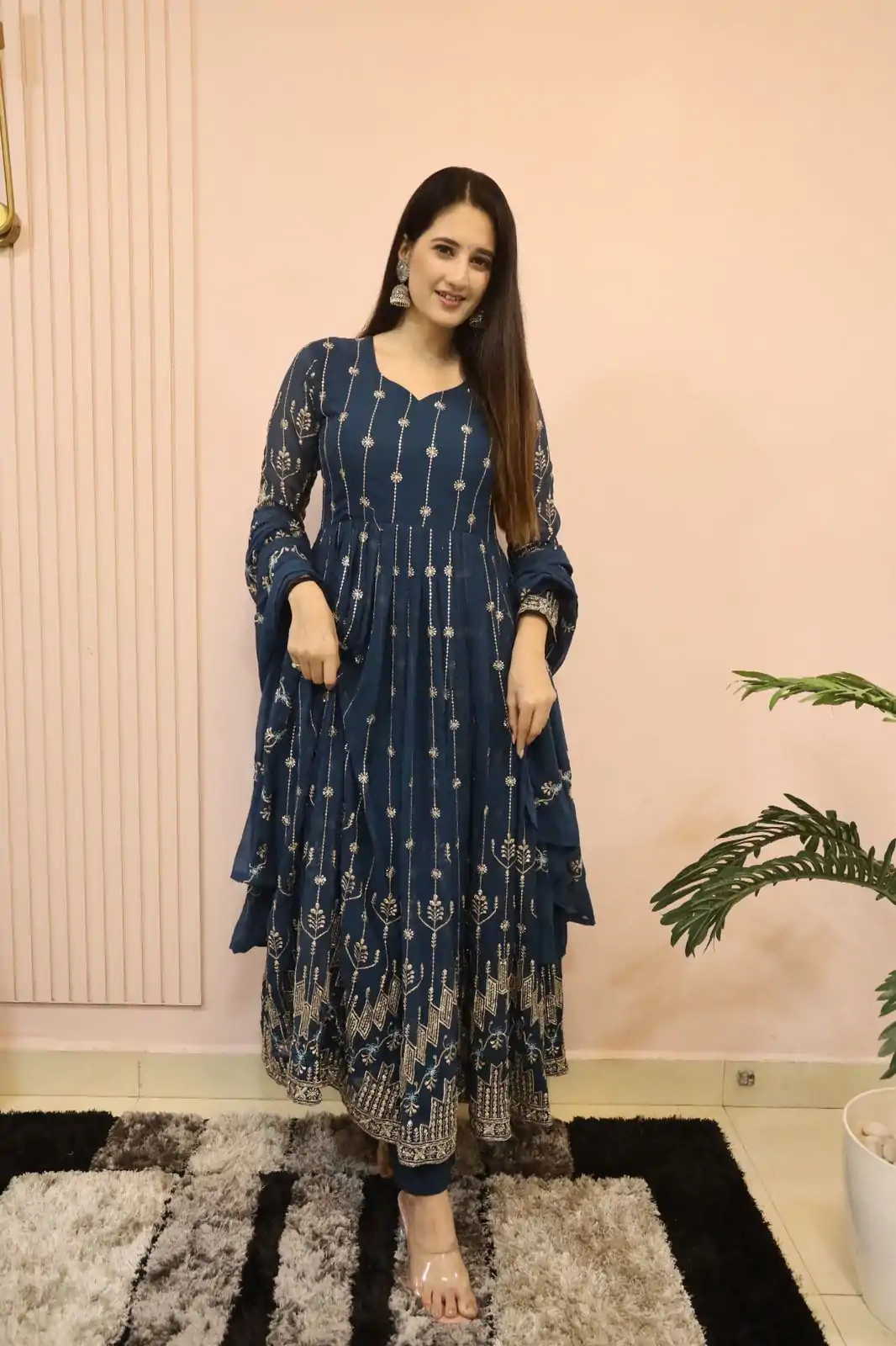 DC G53 Royal Blue Color Georgette Sequence Embroidery Gown Casual, Wedding, Party, Festive, Events Etc. Expected Delivery 4-6 Working Days @2449/- | Bollywood Gowns, Creative Gowns, Designer Gowns, Embroidered Gowns, Gowns, Party Wear Gowns