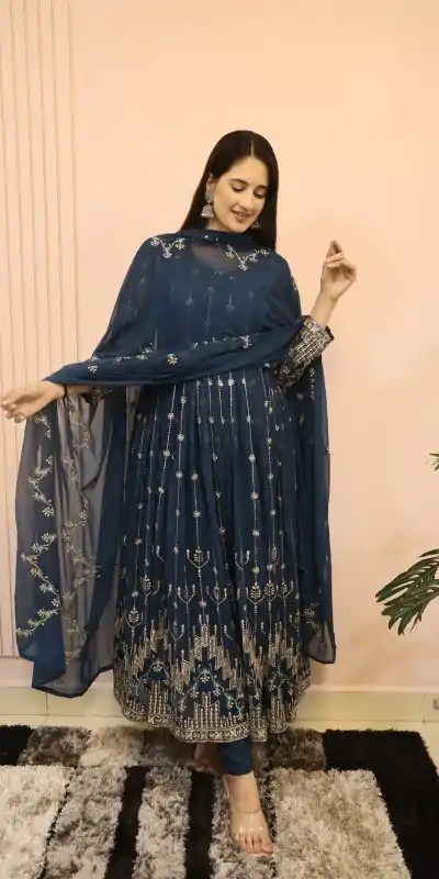 DC G53 Royal Blue Color Georgette Sequence Embroidery Gown Casual, Wedding, Party, Festive, Events Etc. Expected Delivery 4-6 Working Days @2449/- | Bollywood Gowns, Creative Gowns, Designer Gowns, Embroidered Gowns, Gowns, Party Wear Gowns