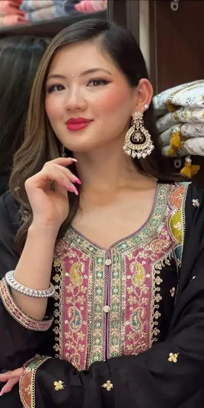 ZF 377 Black Color Chinnon Silk Embroidery Sequence Salwar Suit Casual, Wedding, Party, Events Etc. Expected Delivery 4-6 Working Days 2499/- | Jump Suits, Casual Suits, Creative suits, Designer Suits, Palazzo Suits, Party Wear Suits, Patiala Suits, Salwar suit, Straight Suits