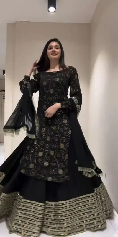 RTC 6469 Black Color Foix Georgette Thread With Sequence Lehenga Choli Wedding, Party, Festive, Events Etc. Expected Delivery 4-6 Working Days @1999/- | Bollywood Lehenga, Creative Lehenga, Designer Lehenga, Embroidered Lehenga, Lehenga, Party Wear Lehenga