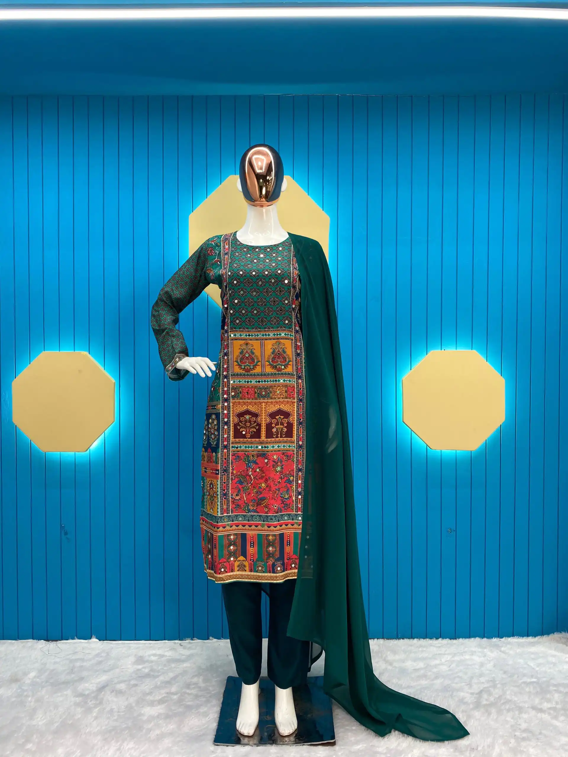  LG 1848 Green Color Maslin Printed And Real Mirror Salwar Suit Casual, Wedding, Festive, Events Expected Delivery 4-6 Working Days @1949/- | Casual Suits, Creative suits, Designer Suits, Palazzo Suits, Party Wear Suits, Patiala Suits, Salwar suit, Straight Suits