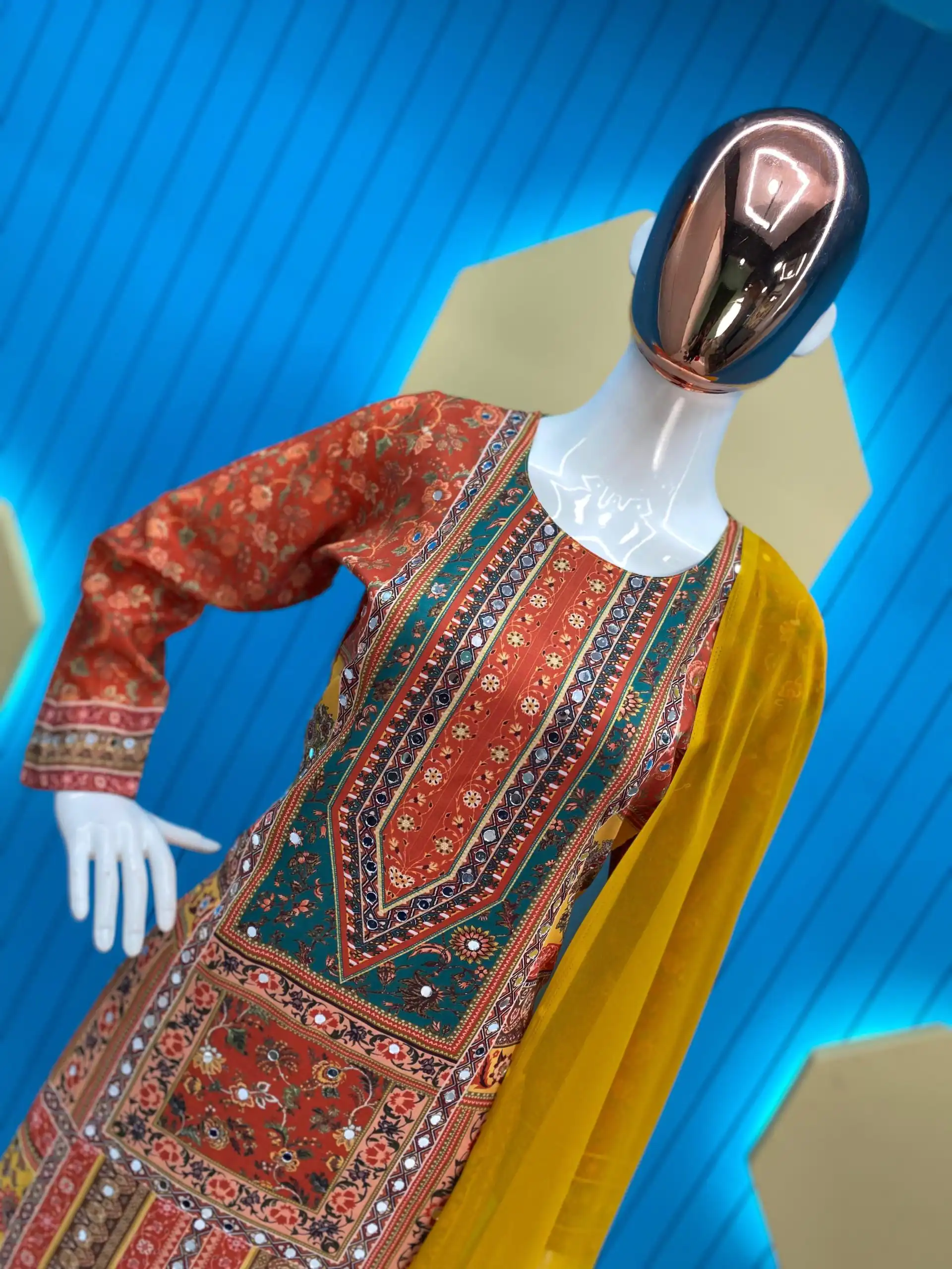 LG 1848 Orange Color Maslin Printed And Real Mirror Salwar Suit Casual, Wedding, Festive, Events Expected Delivery 4-6 Working Days @1949/- | Casual Suits, Creative suits, Designer Suits, Palazzo Suits, Party Wear Suits, Patiala Suits, Salwar suit, Straight Suits