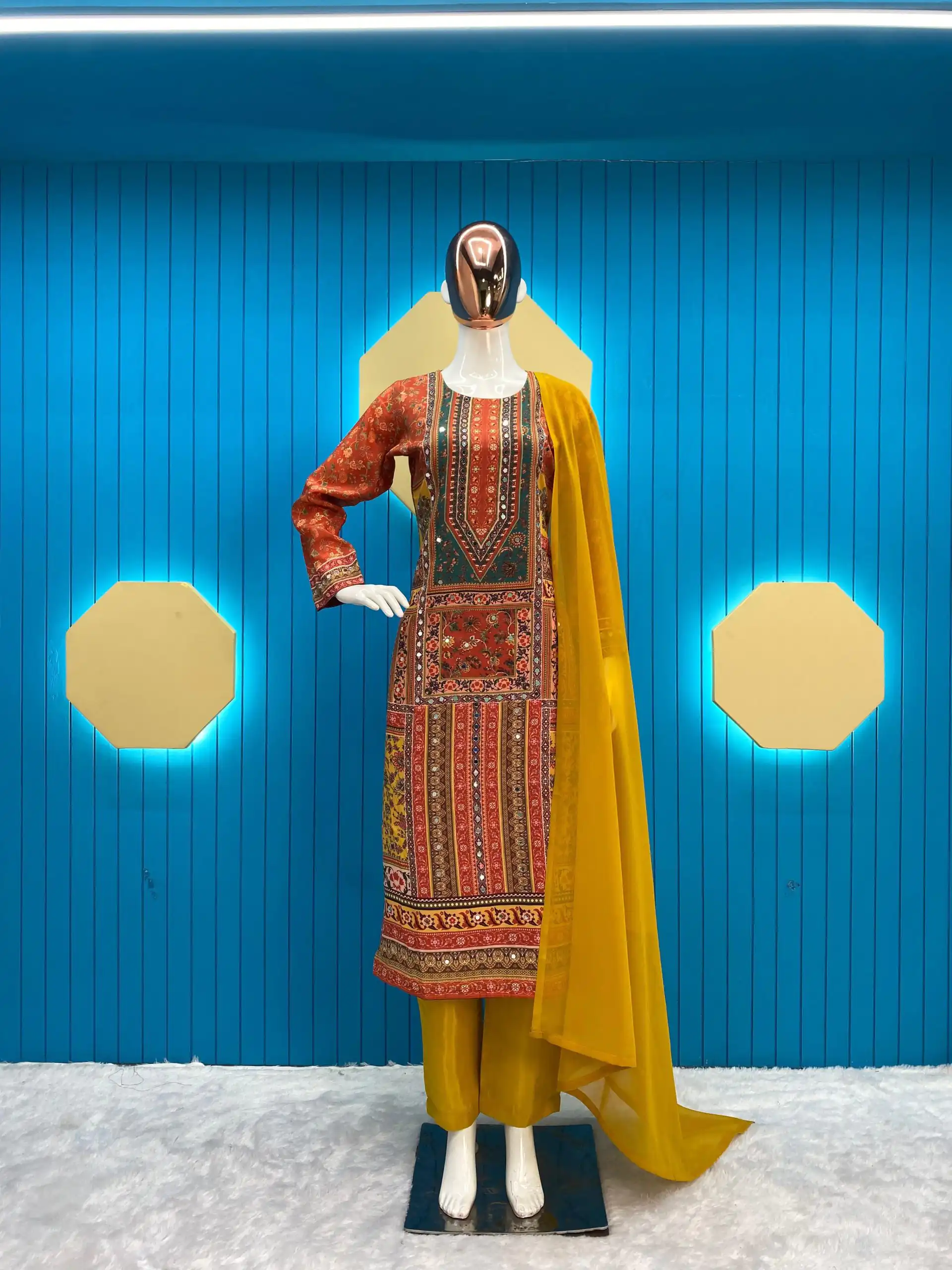 LG 1848 Orange Color Maslin Printed And Real Mirror Salwar Suit Casual, Wedding, Festive, Events Expected Delivery 4-6 Working Days @1949/- | Casual Suits, Creative suits, Designer Suits, Palazzo Suits, Party Wear Suits, Patiala Suits, Salwar suit, Straight Suits