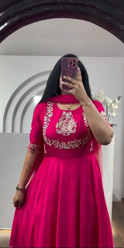 PC 375 Pink Color Chinon Dyeable Embroidery Thread Gown Casual, Party Wear, Events, Festivals Wear Etc. Expected Delivery 4-6 Working Days @2149/- | Bollywood Gowns, Creative Gowns, Designer Gowns, Embroidered Gowns, Gowns, Party Wear Gowns