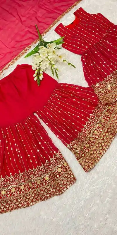DC G52 Red Color Georgette Sequence Embroidery Gown Casual, Wedding, Party, Festive, Events Etc. Expected Delivery 4-6 Working Days @2499/- | Jump Suits, Casual Suits, Creative suits, Designer Suits, Palazzo Suits, Party Wear Suits, Patiala Suits, Salwar suit, Straight Suits