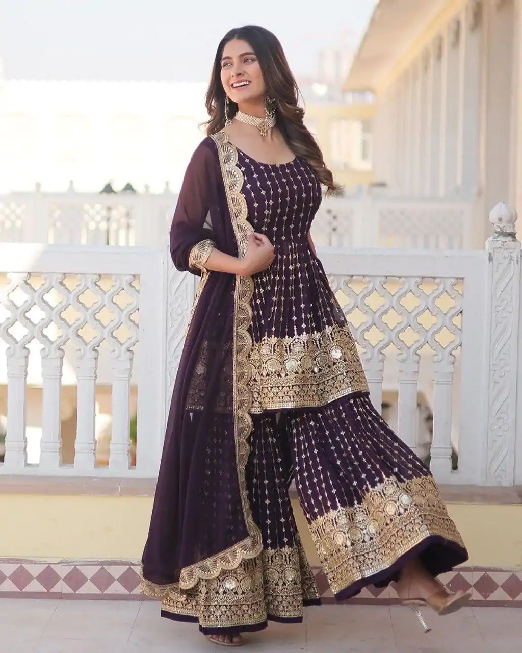   DC G52 Wine Color Georgette Sequence Embroidery Gown Casual, Wedding, Party, Festive, Events Etc. Expected Delivery 4-6 Working Days @2499/- | Jump Suits, Casual Suits, Creative suits, Designer Suits, Palazzo Suits, Party Wear Suits, Patiala Suits, Salwar suit, Straight Suits
