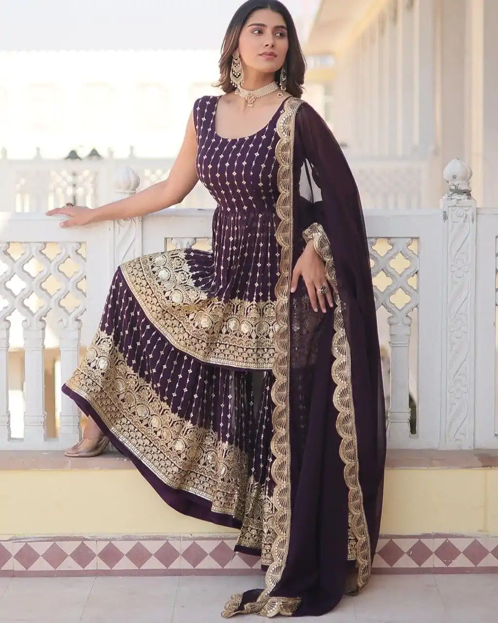   DC G52 Wine Color Georgette Sequence Embroidery Gown Casual, Wedding, Party, Festive, Events Etc. Expected Delivery 4-6 Working Days @2499/- | Jump Suits, Casual Suits, Creative suits, Designer Suits, Palazzo Suits, Party Wear Suits, Patiala Suits, Salwar suit, Straight Suits