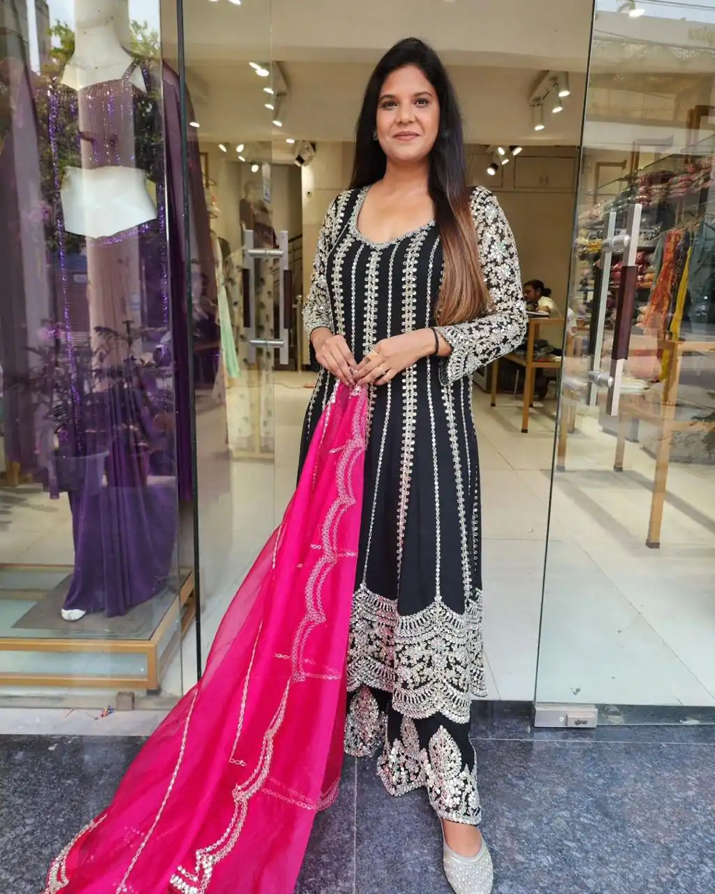 VLM 181 Black Color Chinon Silk Embroidery Sequence Salwar Suit Wedding, Party, Festive, Events Expected Delivery 4-6 Working Days @ 2249/- Only | Casual Suits, Creative suits, Designer Suits, Party Wear Suits, Salwar suit, Straight Suits