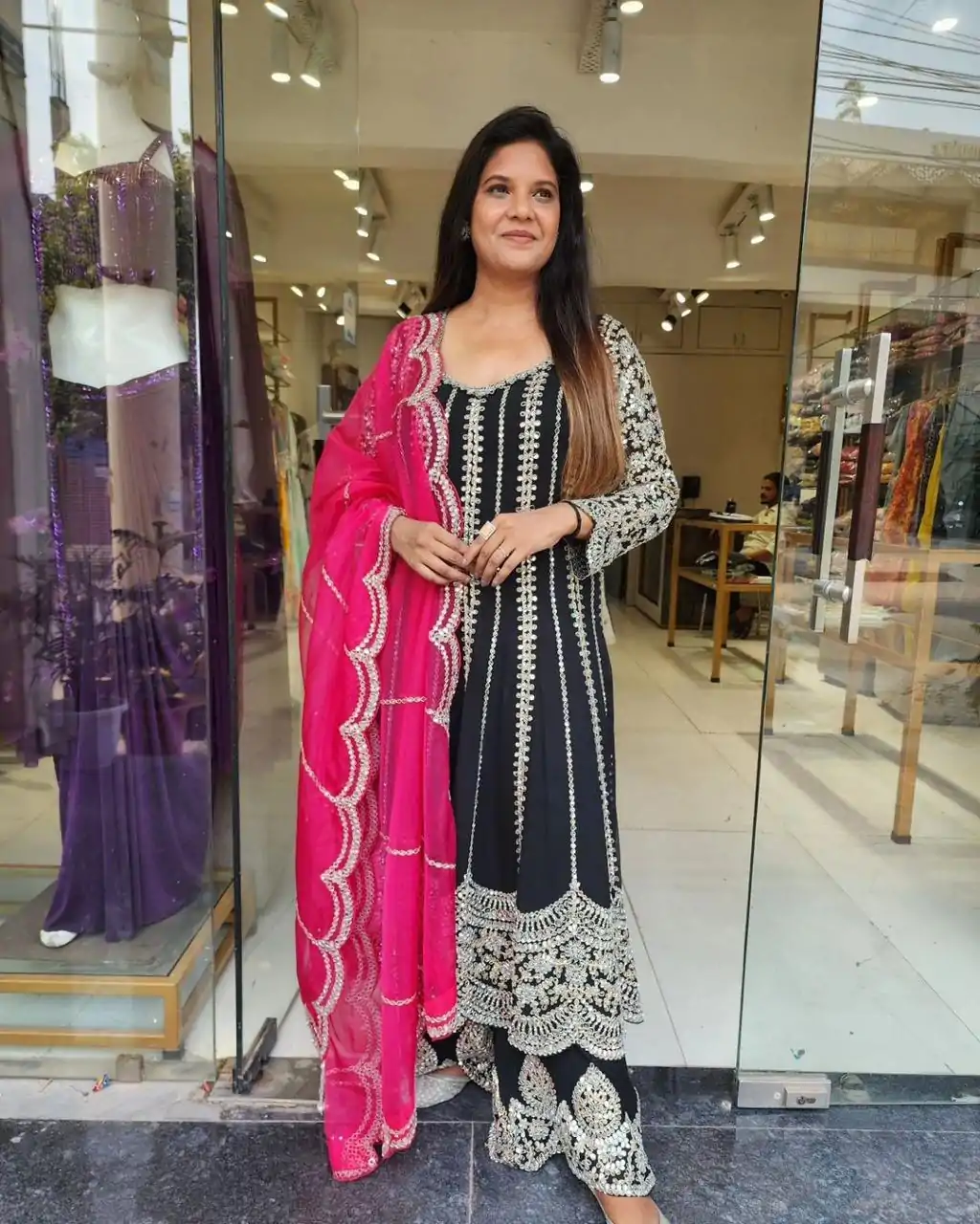 VLM 181 Black Color Chinon Silk Embroidery Sequence Salwar Suit Wedding, Party, Festive, Events Expected Delivery 4-6 Working Days @ 2249/- Only | Casual Suits, Creative suits, Designer Suits, Party Wear Suits, Salwar suit, Straight Suits