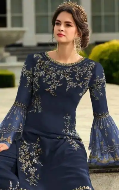 DS 0022832 Blue color Georgette Embroidered Sequence Salwar Suit Casual, Wedding, Party, Festive, Events . Expected Delivery 4-6 Working Days @1899/- | Casual Suits, Creative suits, Designer Suits, Palazzo Suits, Party Wear Suits, Patiala Suits, Salwar suit, Straight Suits