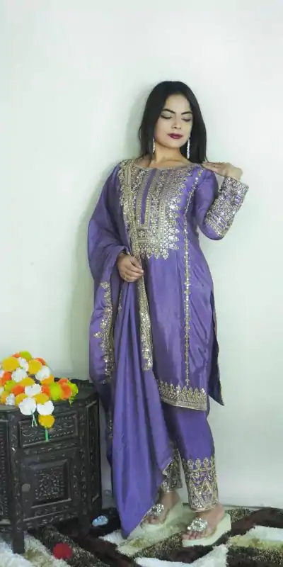 SRK 5151 Dark Violet Color Pure Chinnon Silk Embroidery Sequence Salwar Suit Wedding, Party, Festive, Events Expected Delivery 4-6 Working Days @ 1949/- | Jump Suits, Casual Suits, Creative suits, Designer Suits, Palazzo Suits, Party Wear Suits, Patiala Suits, Salwar suit, Straight Suits