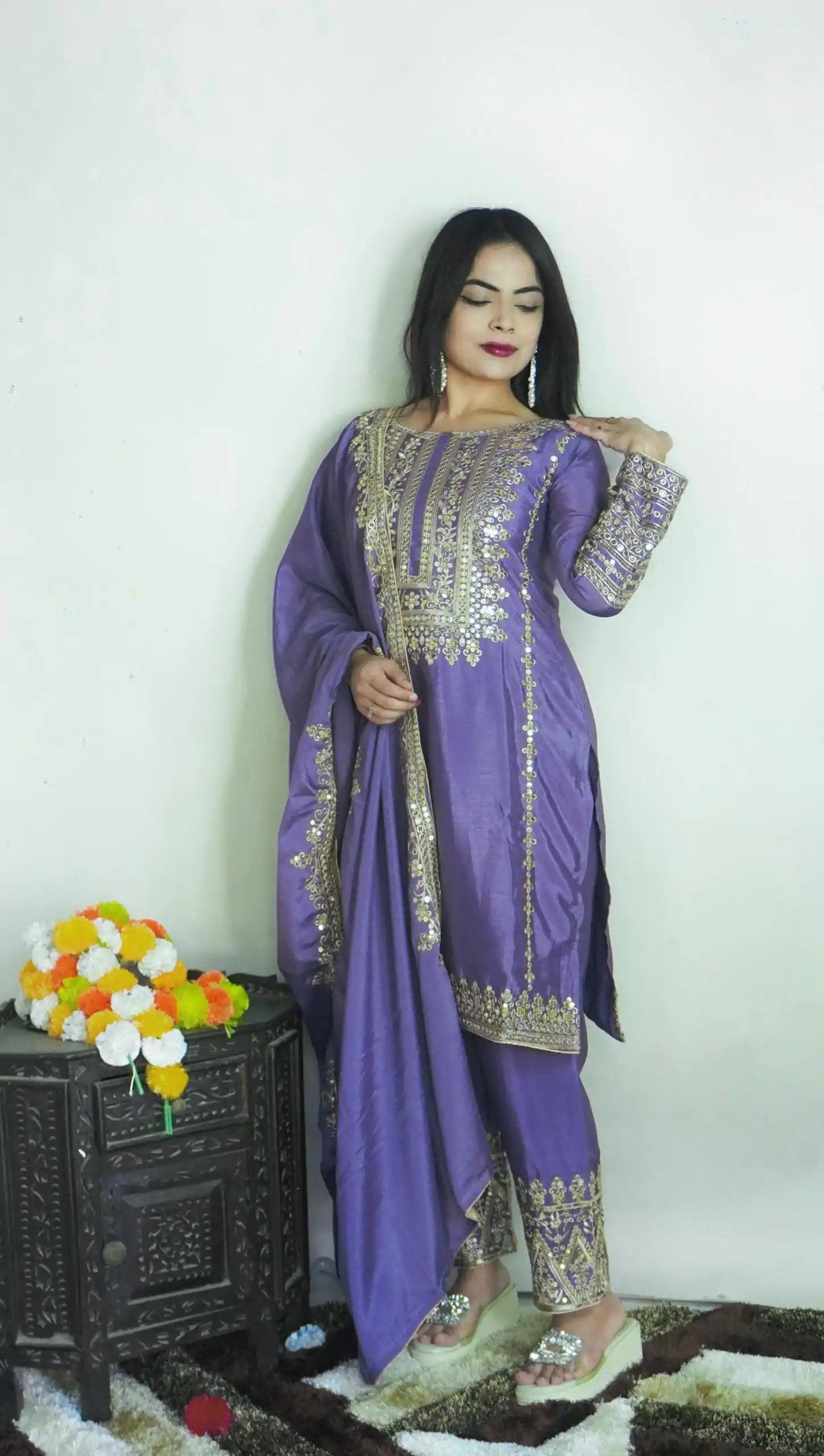SRK 5151 Dark Violet Color Pure Chinnon Silk Embroidery Sequence Salwar Suit Wedding, Party, Festive, Events Expected Delivery 4-6 Working Days @ 1949/- | Jump Suits, Casual Suits, Creative suits, Designer Suits, Palazzo Suits, Party Wear Suits, Patiala Suits, Salwar suit, Straight Suits