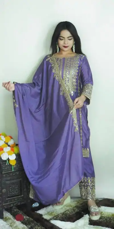 SRK 5151 Dark Violet Color Pure Chinnon Silk Embroidery Sequence Salwar Suit Wedding, Party, Festive, Events Expected Delivery 4-6 Working Days @ 1949/- | Jump Suits, Casual Suits, Creative suits, Designer Suits, Palazzo Suits, Party Wear Suits, Patiala Suits, Salwar suit, Straight Suits
