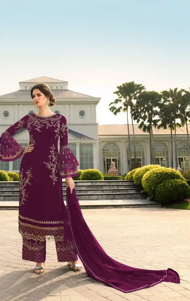 DS 0022832 Purple color Georgette Embroidered Sequence Salwar Suit Casual, Wedding, Party, Festive, Events . Expected Delivery  4-6 Working Days @1899/- | Casual Suits, Creative suits, Designer Suits, Palazzo Suits, Party Wear Suits, Patiala Suits, Salwar suit, Straight Suits