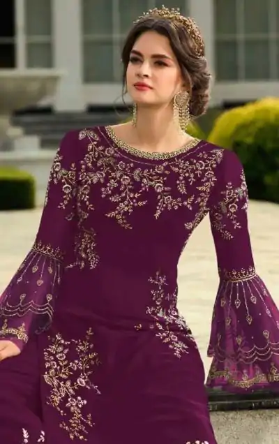 DS 0022832 Purple color Georgette Embroidered Sequence Salwar Suit Casual, Wedding, Party, Festive, Events . Expected Delivery 4-6 Working Days @1899/- | Casual Suits, Creative suits, Designer Suits, Palazzo Suits, Party Wear Suits, Patiala Suits, Salwar suit, Straight Suits