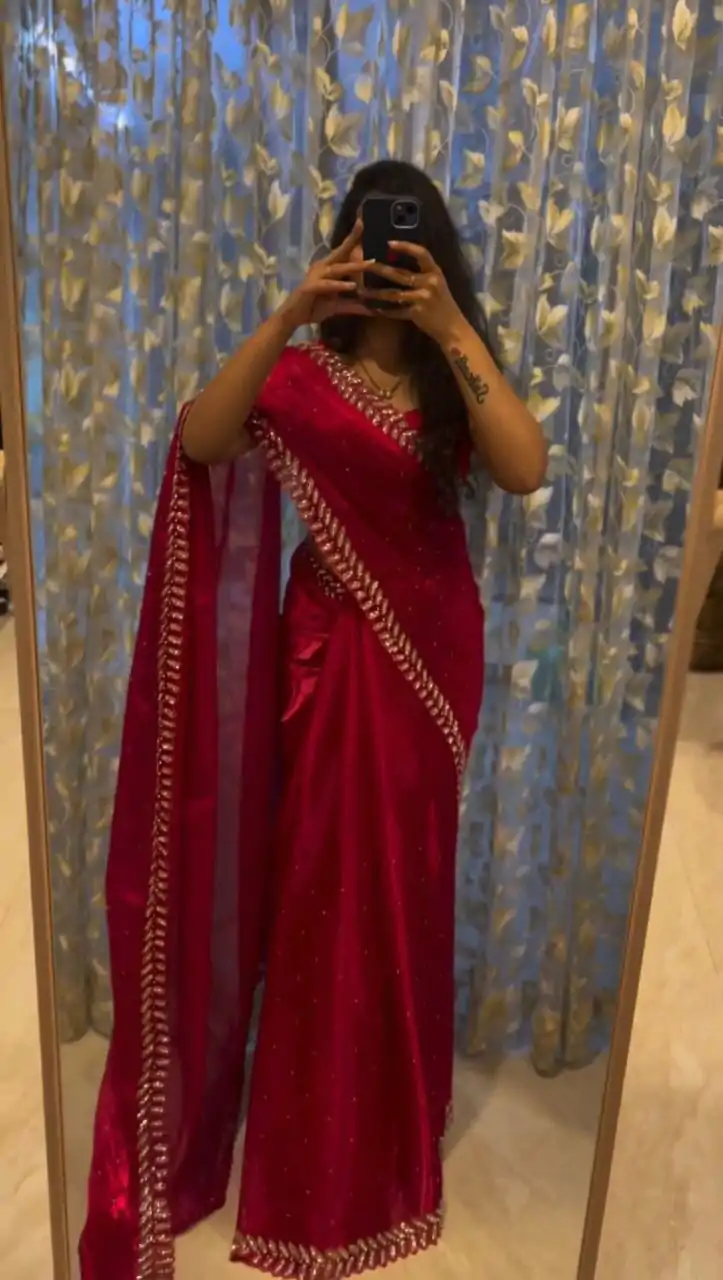 BT 1221 Red Color Soft Jimmy Choo Embroidery Sequence Saree Casual, Party Wear, Traditional Wear, Wedding Wear, Events Etc.@1799/- | Bollywood Sarees, Creative Sarees, Designer Sarees, Ethnic Saree, Modern Digital sarees, Party Wear Sarees, Sarees