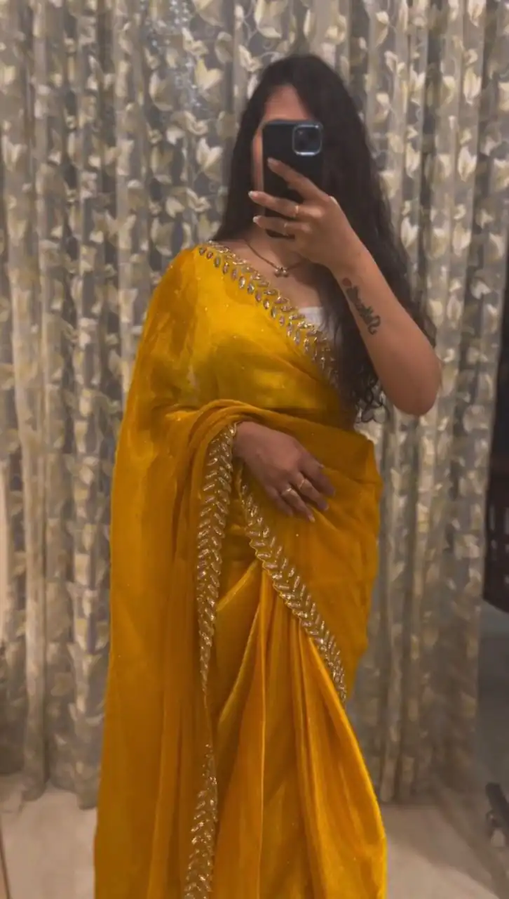 BT 1221 Yellow Color Soft Jimmy Choo Embroidery Sequence Saree Casual, Party Wear, Traditional Wear, Wedding Wear, Events Etc.@1799/- | Bollywood Sarees, Creative Sarees, Designer Sarees, Ethnic Saree, Modern Digital sarees, Party Wear Sarees, Sarees