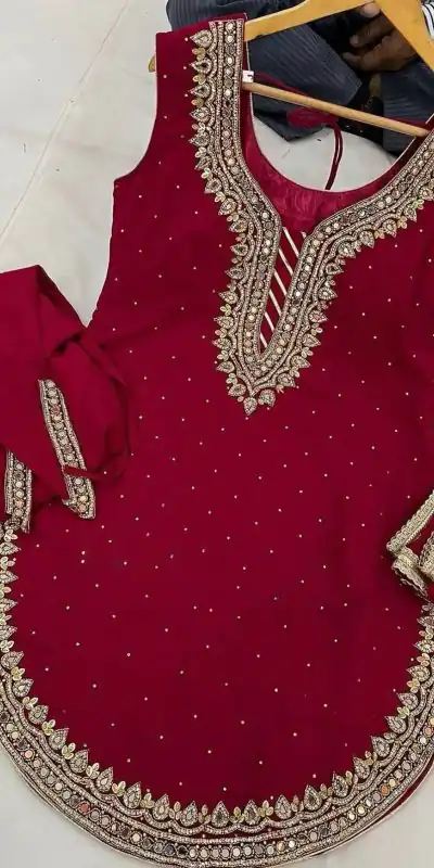 SRK 5138 Red Color Pure Chinnon Embroidery Diamond Salwar Suit Wedding, Party, Festive, Events Expected Delivery 4-6 Working Days @ 1949/- | Jump Suits, Casual Suits, Creative suits, Designer Suits, Palazzo Suits, Party Wear Suits, Patiala Suits, Salwar suit, Straight Suits
