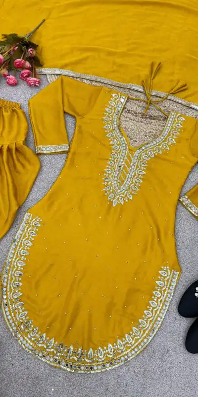 SRK 5138 Yellow Color Pure Chinnon Embroidery Diamond Salwar Suit Wedding, Party, Festive, Events Expected Delivery 4-6 Working Days @ 1949/- | Jump Suits, Casual Suits, Creative suits, Designer Suits, Palazzo Suits, Party Wear Suits, Patiala Suits, Salwar suit, Straight Suits