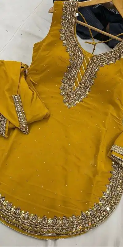 SRK 5138 Yellow Color Pure Chinnon Embroidery Diamond Salwar Suit Wedding, Party, Festive, Events Expected Delivery 4-6 Working Days @ 1949/- | Jump Suits, Casual Suits, Creative suits, Designer Suits, Palazzo Suits, Party Wear Suits, Patiala Suits, Salwar suit, Straight Suits