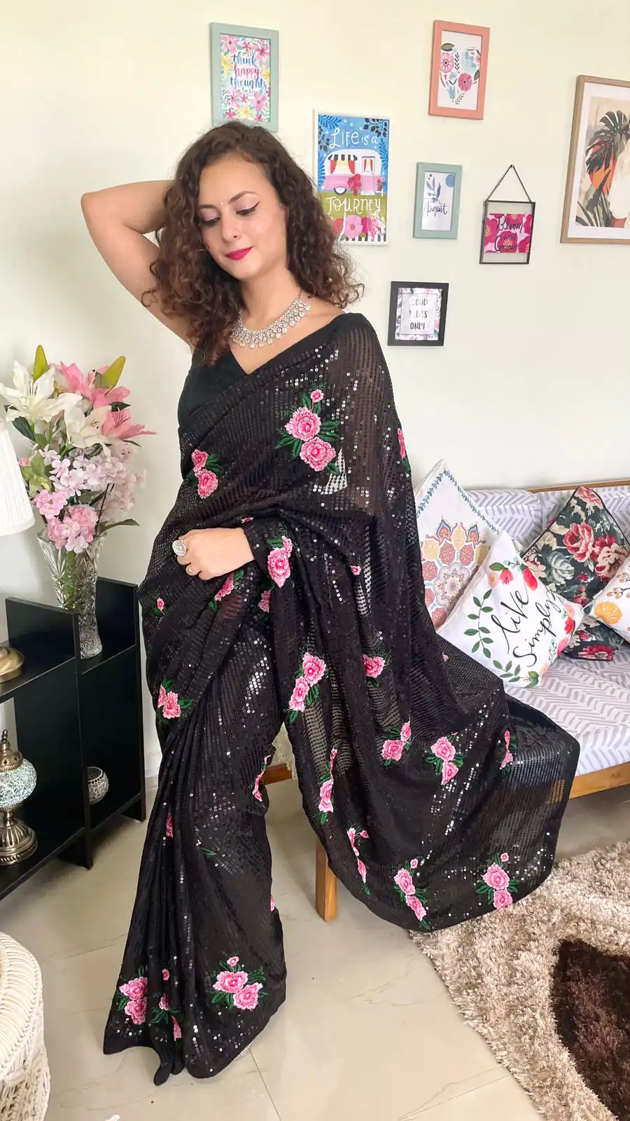 AC SEQUENCE Black  Color Georgette Sequence Multi Thread Work Saree Casual, Wedding, Festive, Events Expected Delivery 4-6 Working Days @1899 /- | Bollywood Sarees, Creative Sarees, Designer Sarees, Embroidered Sarees, Ethnic Saree, Modern Digital sarees, Party Wear Sarees, Sarees