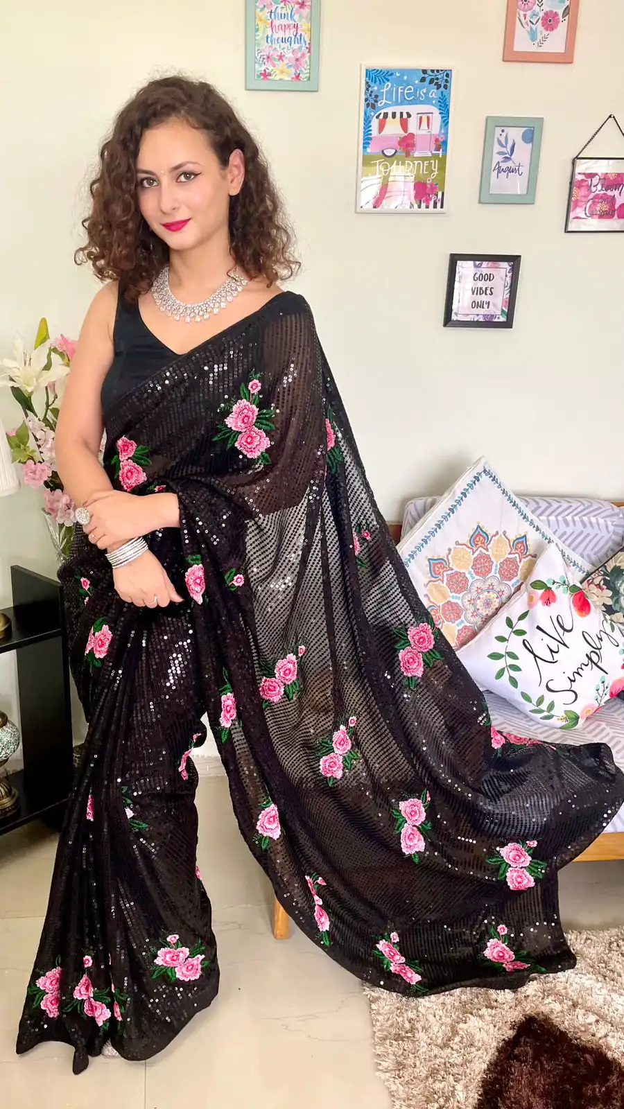 AC SEQUENCE Black  Color Georgette Sequence Multi Thread Work Saree Casual, Wedding, Festive, Events Expected Delivery 4-6 Working Days @1899 /- | Bollywood Sarees, Creative Sarees, Designer Sarees, Embroidered Sarees, Ethnic Saree, Modern Digital sarees, Party Wear Sarees, Sarees