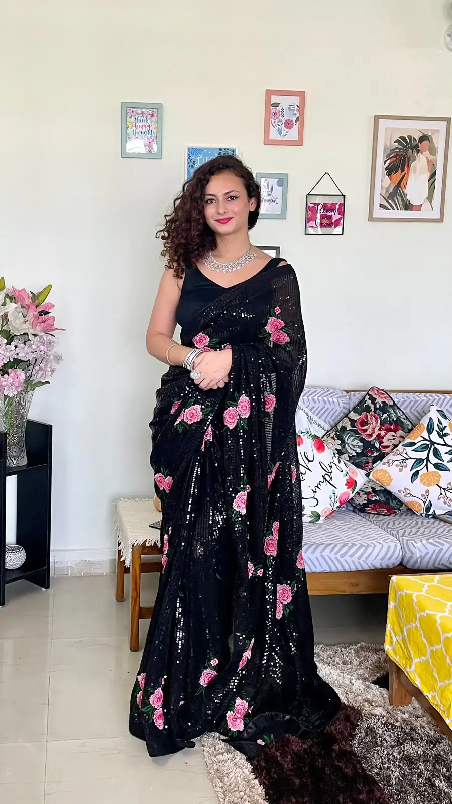 AC SEQUENCE Black  Color Georgette Sequence Multi Thread Work Saree Casual, Wedding, Festive, Events Expected Delivery 4-6 Working Days @1899 /- | Bollywood Sarees, Creative Sarees, Designer Sarees, Embroidered Sarees, Ethnic Saree, Modern Digital sarees, Party Wear Sarees, Sarees
