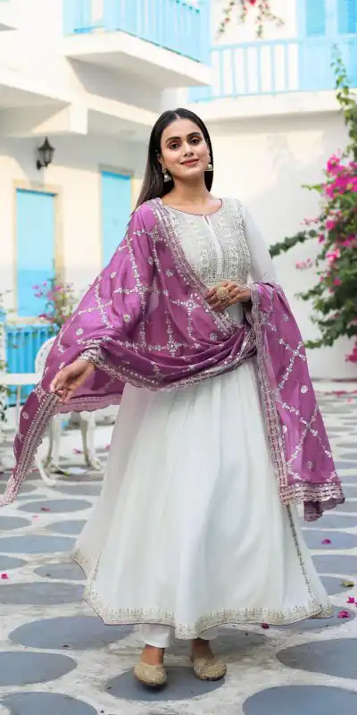 AD157 White & Purple Color Chinon Silk Embroidery Sequence Salwar Suit Wedding, Party, Festive, Events Expected Delivery 4-6 Working Days @ 2099/- | Casual Suits, Creative suits, Designer Suits, Palazzo Suits, Party Wear Suits, Patiala Suits, Salwar suit, Straight Suits