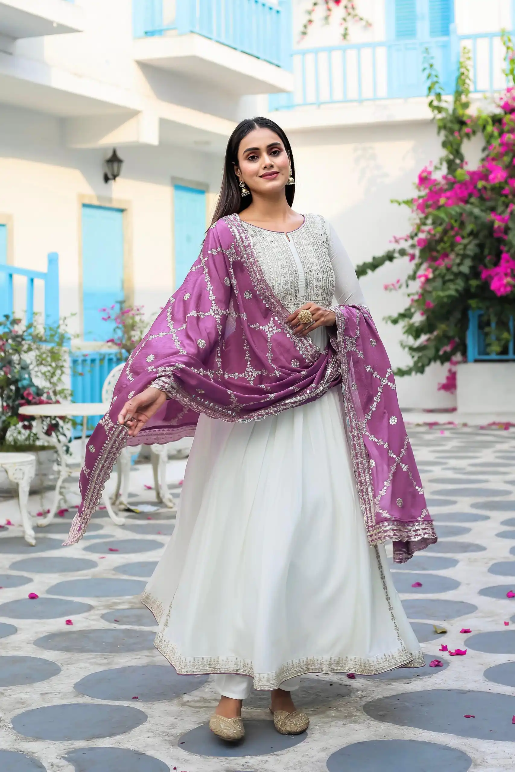 AD157 White & Purple Color Chinon Silk Embroidery Sequence Salwar Suit Wedding, Party, Festive, Events Expected Delivery 4-6 Working Days @ 2099/- | Casual Suits, Creative suits, Designer Suits, Palazzo Suits, Party Wear Suits, Patiala Suits, Salwar suit, Straight Suits