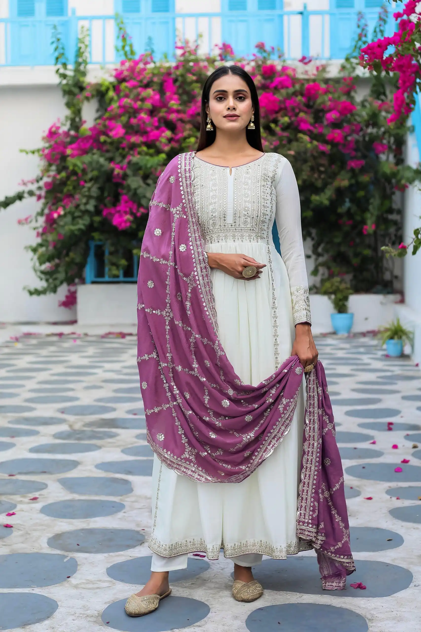 AD157 White & Purple Color Chinon Silk Embroidery Sequence Salwar Suit Wedding, Party, Festive, Events Expected Delivery 4-6 Working Days @ 2099/- | Casual Suits, Creative suits, Designer Suits, Palazzo Suits, Party Wear Suits, Patiala Suits, Salwar suit, Straight Suits
