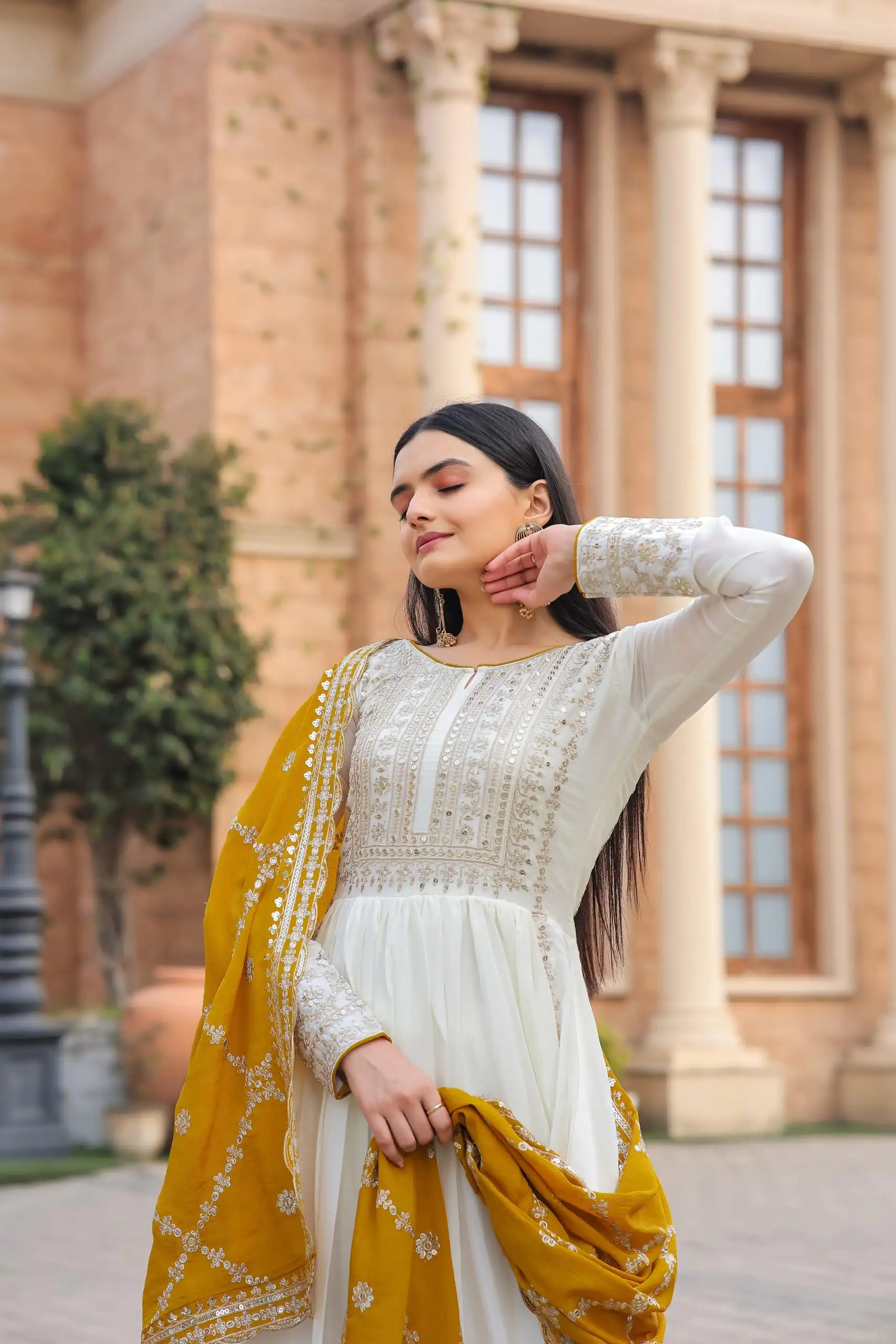 AD157 White & Yellow Color Chinon Silk Embroidery Sequence Salwar Suit Wedding, Party, Festive, Events Expected Delivery 4-6 Working Days @ 2099/- | Casual Suits, Creative suits, Designer Suits, Palazzo Suits, Party Wear Suits, Patiala Suits, Salwar suit, Straight Suits