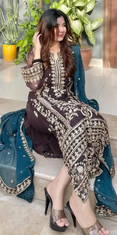 SSR 466 White Chinnon Silk Embroidery Sequins Sharara Suit Wedding, Party, Festive, Events Etc. Expected Delivery 4-6 Working Days @1999/- | Casual Suits, Creative suits, Designer Suits, Palazzo Suits, Party Wear Suits, Salwar suit, Straight Suits