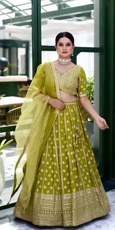 SSR 465 Green Chinnon Silk Embroidery Sequins Lehenga Choli Wedding, Party, Festive, Events Etc. Expected Delivery 4-6 Working Days @2099/- | Creative Lehenga, Designer Lehenga, Embroidered Lehenga, Lehenga, Party Wear Lehenga