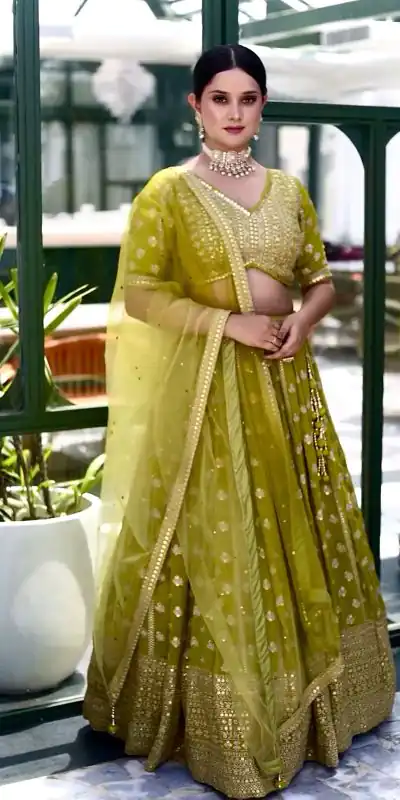 SSR 465 Green Chinnon Silk Embroidery Sequins Lehenga Choli Wedding, Party, Festive, Events Etc. Expected Delivery 4-6 Working Days @2099/- | Creative Lehenga, Designer Lehenga, Embroidered Lehenga, Lehenga, Party Wear Lehenga