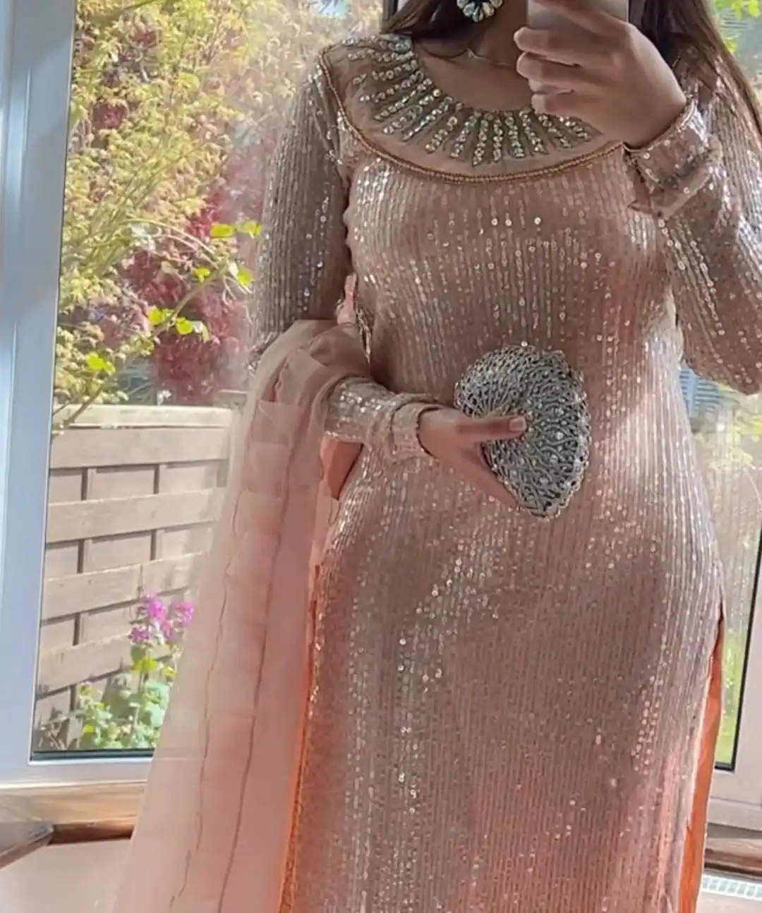 VLM 187 Peach color Georgette Embroidery Real Mirror SAlwar Suit Casual, Wedding, Party, Festive, Events . Expected Delivery 4-6 Working Days @2049/- | Jump Suits, Casual Suits, Creative suits, Designer Suits, Palazzo Suits, Party Wear Suits, Patiala Suits, Salwar suit, Straight Suits