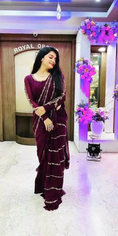 ST 1004 Purple Color Georgette Separate Ruffle Pallu Lehenga Saree Wedding, Party, Festive, Events Etc. Expected Delivery 4-6 Working Days @2099/- | Creative Lehenga, Designer Lehenga, Embroidered Lehenga, Lehenga, Party Wear Lehenga