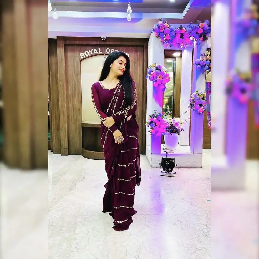 ST 1004 Purple Color Georgette Separate Ruffle Pallu Lehenga Saree Wedding, Party, Festive, Events Etc. Expected Delivery 4-6 Working Days @2099/- | Creative Lehenga, Designer Lehenga, Embroidered Lehenga, Lehenga, Party Wear Lehenga