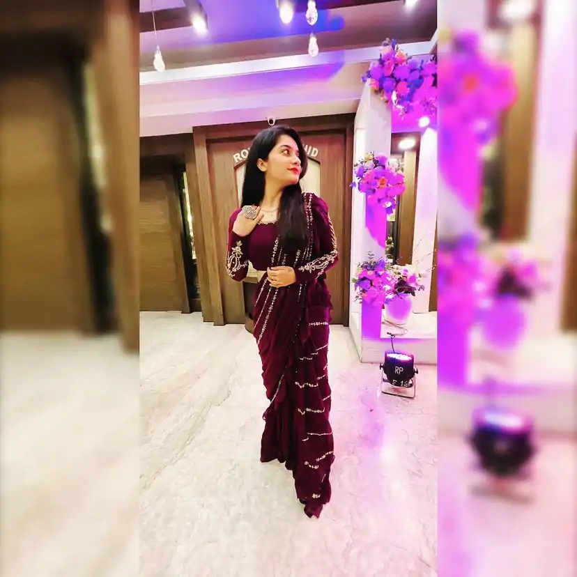 ST 1004 Purple Color Georgette Separate Ruffle Pallu Lehenga Saree Wedding, Party, Festive, Events Etc. Expected Delivery 4-6 Working Days @2099/- | Creative Lehenga, Designer Lehenga, Embroidered Lehenga, Lehenga, Party Wear Lehenga