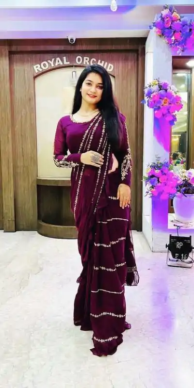 ST 1004 Purple Color Georgette Separate Ruffle Pallu Lehenga Saree Wedding, Party, Festive, Events Etc. Expected Delivery 4-6 Working Days @2099/- | Creative Lehenga, Designer Lehenga, Embroidered Lehenga, Lehenga, Party Wear Lehenga
