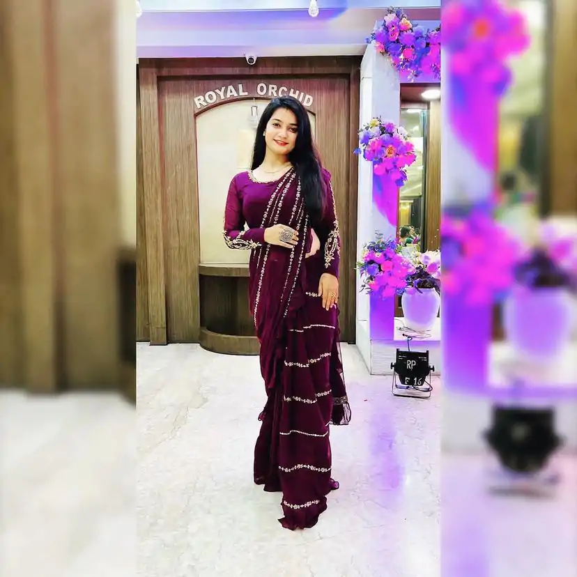 ST 1004 Purple Color Georgette Separate Ruffle Pallu Lehenga Saree Wedding, Party, Festive, Events Etc. Expected Delivery 4-6 Working Days @2099/- | Creative Lehenga, Designer Lehenga, Embroidered Lehenga, Lehenga, Party Wear Lehenga
