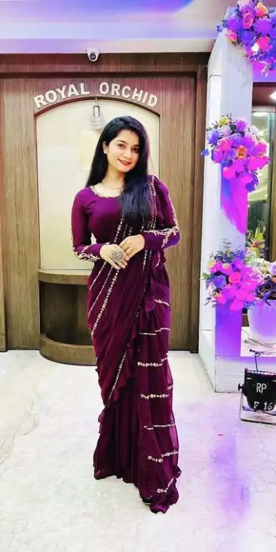 ST 1004 Purple Color Georgette Separate Ruffle Pallu Lehenga Saree Wedding, Party, Festive, Events Etc. Expected Delivery 4-6 Working Days @2099/- | Creative Lehenga, Designer Lehenga, Embroidered Lehenga, Lehenga, Party Wear Lehenga