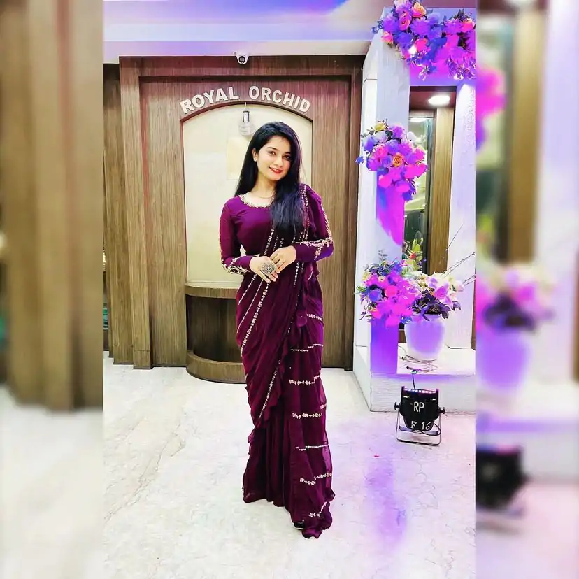 ST 1004 Purple Color Georgette Separate Ruffle Pallu Lehenga Saree Wedding, Party, Festive, Events Etc. Expected Delivery 4-6 Working Days @2099/- | Creative Lehenga, Designer Lehenga, Embroidered Lehenga, Lehenga, Party Wear Lehenga