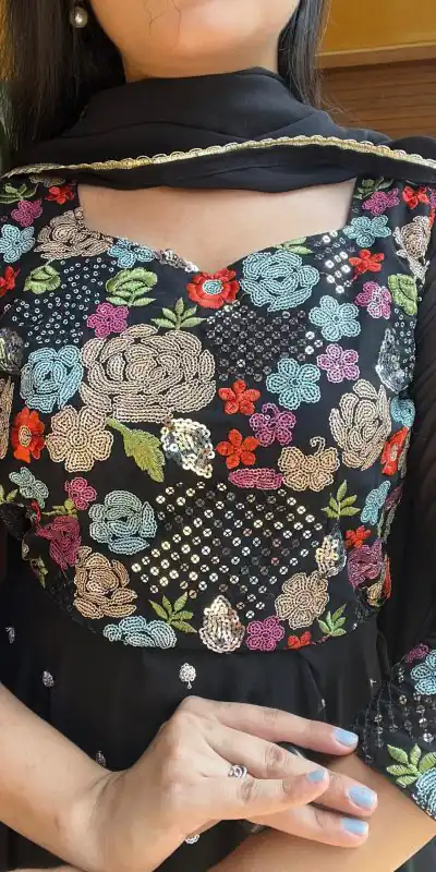 Ram 007 Black Color Fox Georgette Embroidery Lace Work Gown Casual, Wedding, Party, Festive, Events Etc. Expected Delivery 4-6 Working Days @2049/- | Bollywood Gowns, Creative Gowns, Designer Gowns, Embroidered Gowns, Gowns, Party Wear Gowns