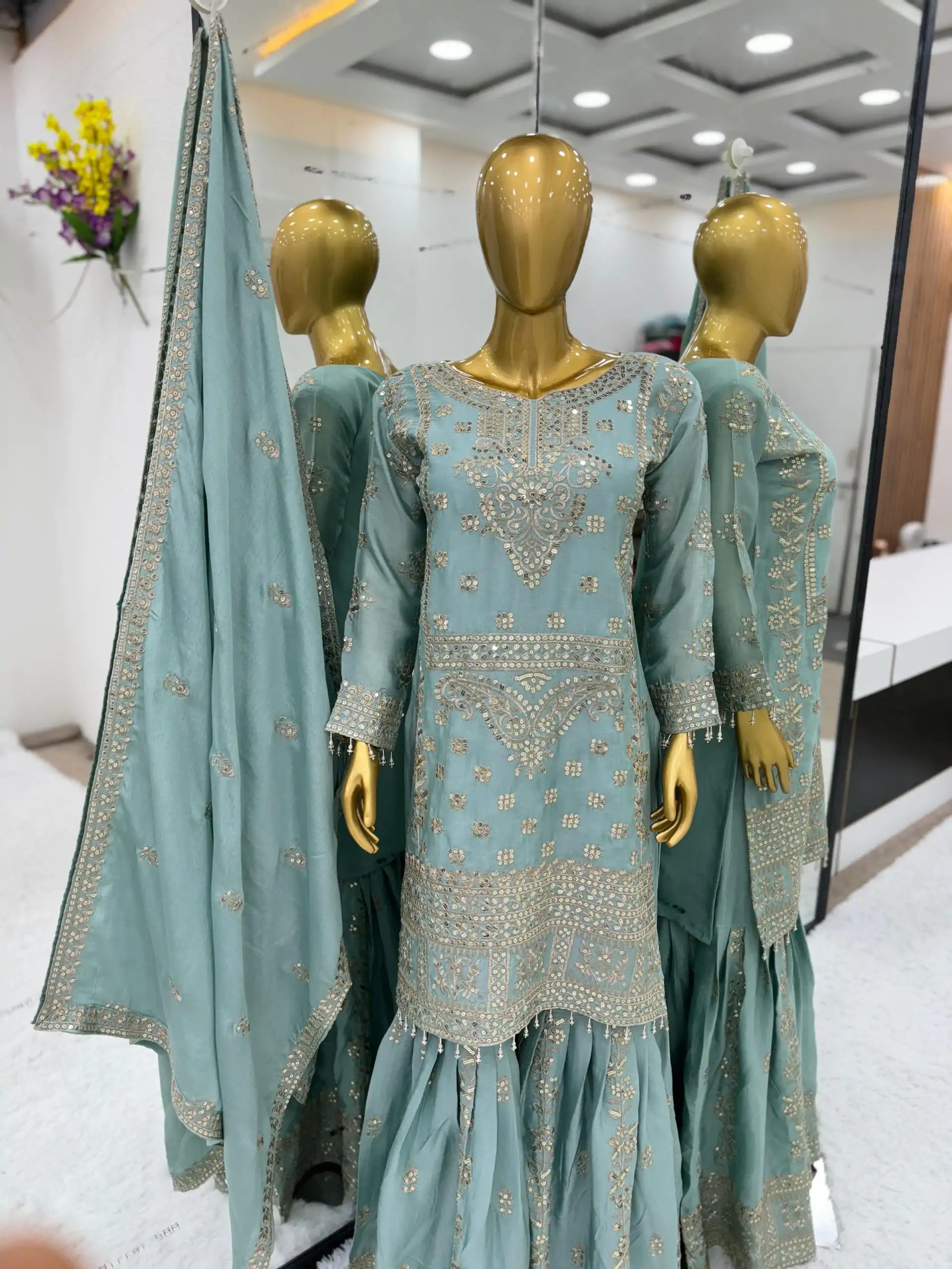  ZSR-3066 Blue Color Chinnon Embroidery Sequence Salwar Suit Casual, Wedding, Festive, Events Expected Delivery 4-6 Working Days @2199/- | Jump Suits, Casual Suits, Creative suits, Designer Suits, Palazzo Suits, Party Wear Suits, Patiala Suits, Salwar suit, Straight Suits