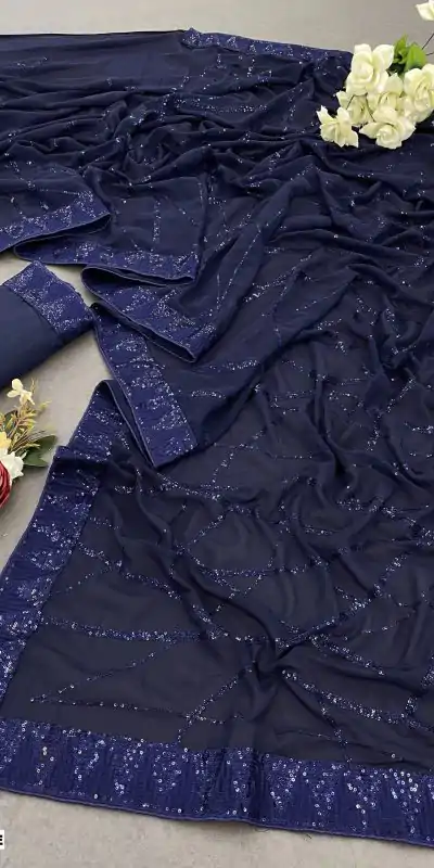 DF 3397 Blue Color Georgette Sequins Embroidery Work Saree Casual, Party Wear, Wedding, Events Etc Delivery Expected.4-6 Working Days 1799/- | Bollywood Sarees, Creative Sarees, Designer Sarees, Embroidered Sarees, Ethnic Saree, Modern Digital sarees, Party Wear Sarees, Sarees