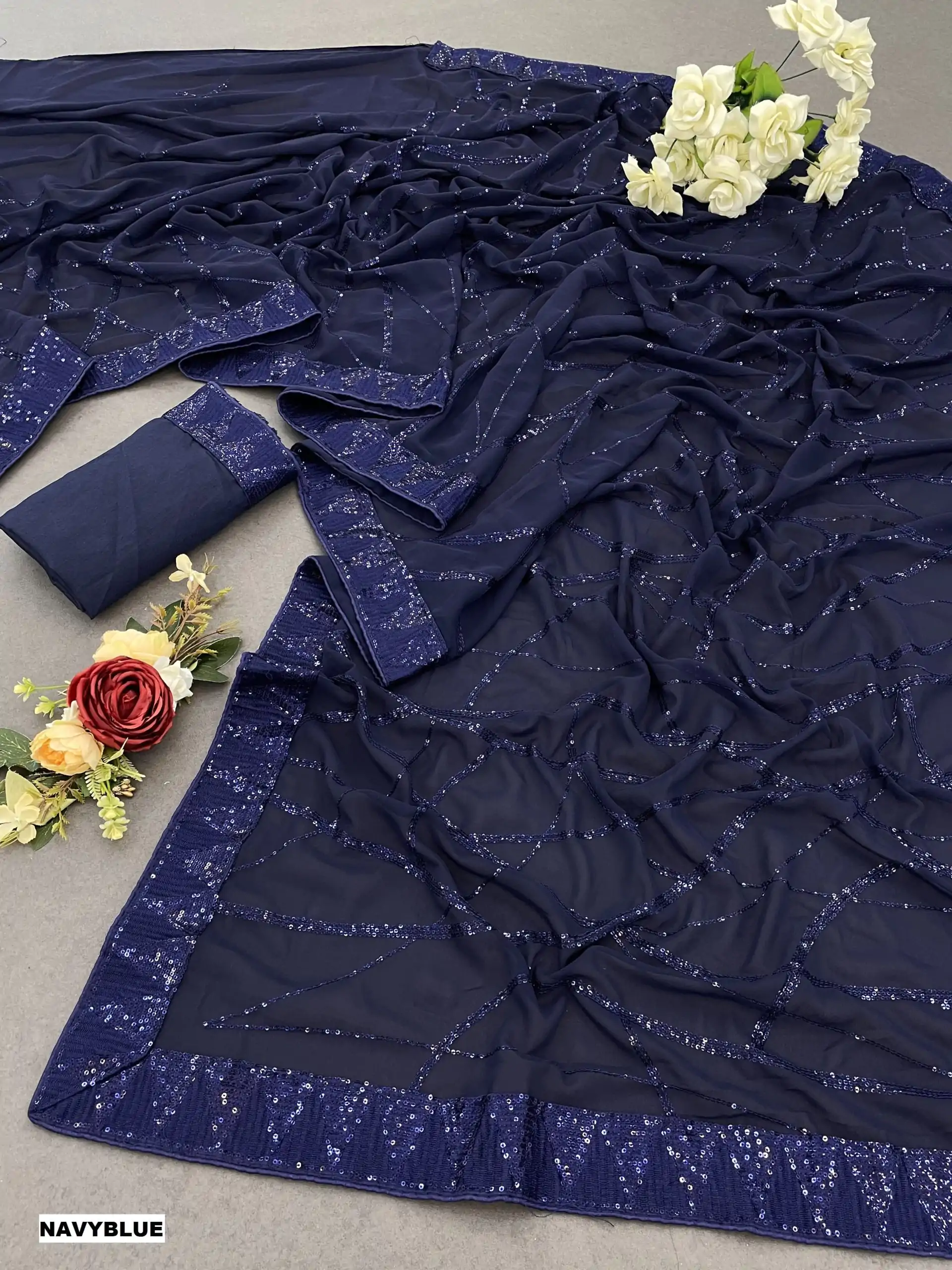 DF 3397 Blue Color Georgette Sequins Embroidery Work Saree Casual, Party Wear, Wedding, Events Etc Delivery Expected.4-6 Working Days 1799/- | Bollywood Sarees, Creative Sarees, Designer Sarees, Embroidered Sarees, Ethnic Saree, Modern Digital sarees, Party Wear Sarees, Sarees