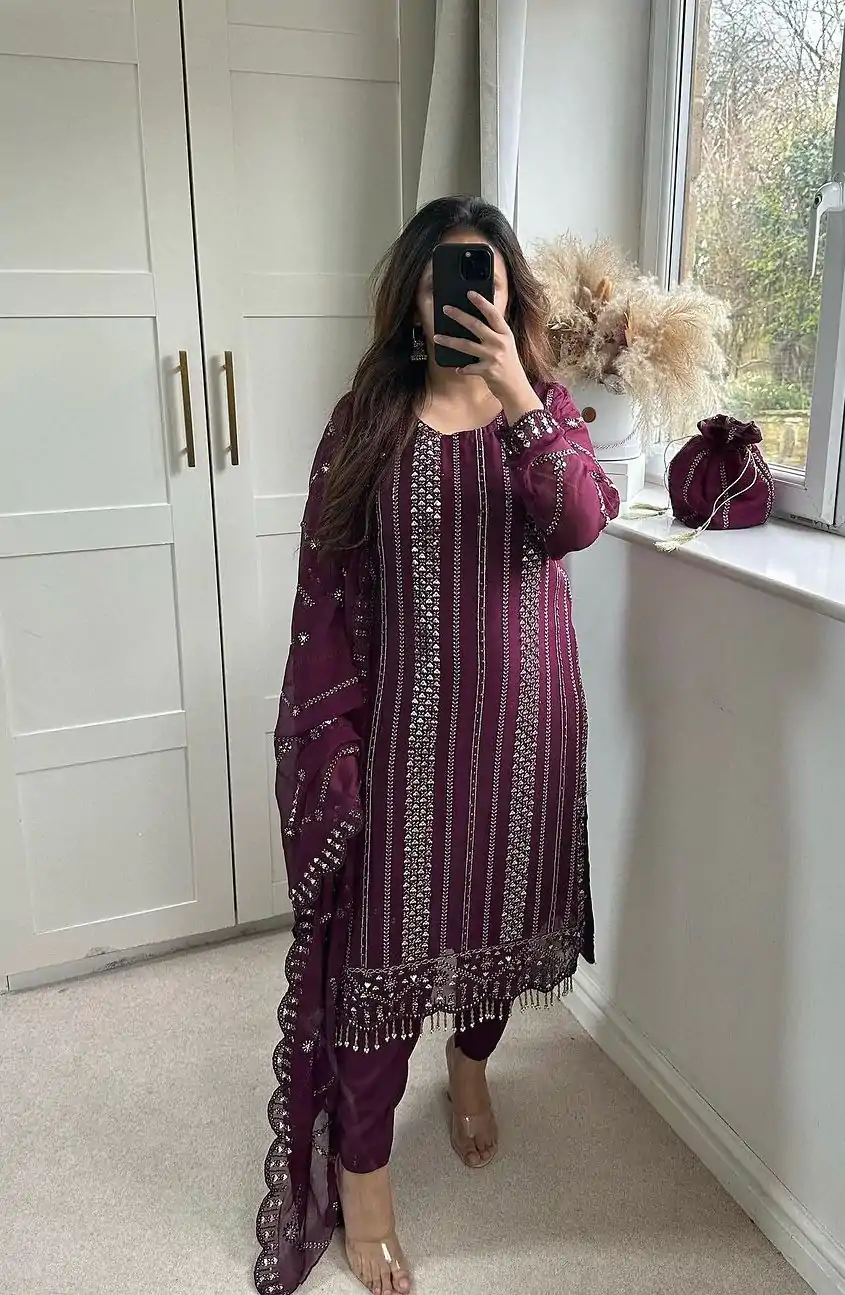 NF 1198 Purple color Faux Georgette Embroidery Salwar Suit Casual, Wedding, Party, Festive, Events . Expected Delivery  4-6 Working Days @2199 | Jump Suits, Casual Suits, Creative suits, Designer Suits, Palazzo Suits, Party Wear Suits, Patiala Suits, Salwar suit, Straight Suits