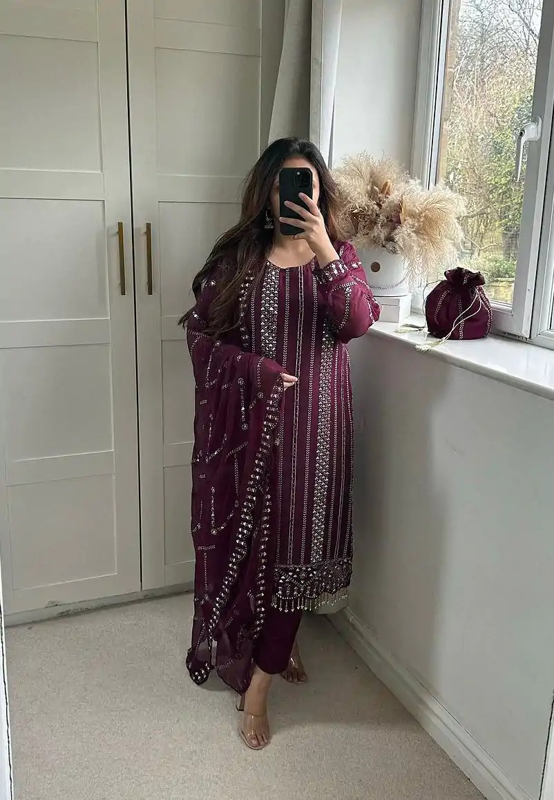 NF 1198 Purple color Faux Georgette Embroidery Salwar Suit Casual, Wedding, Party, Festive, Events . Expected Delivery  4-6 Working Days @2199 | Jump Suits, Casual Suits, Creative suits, Designer Suits, Palazzo Suits, Party Wear Suits, Patiala Suits, Salwar suit, Straight Suits