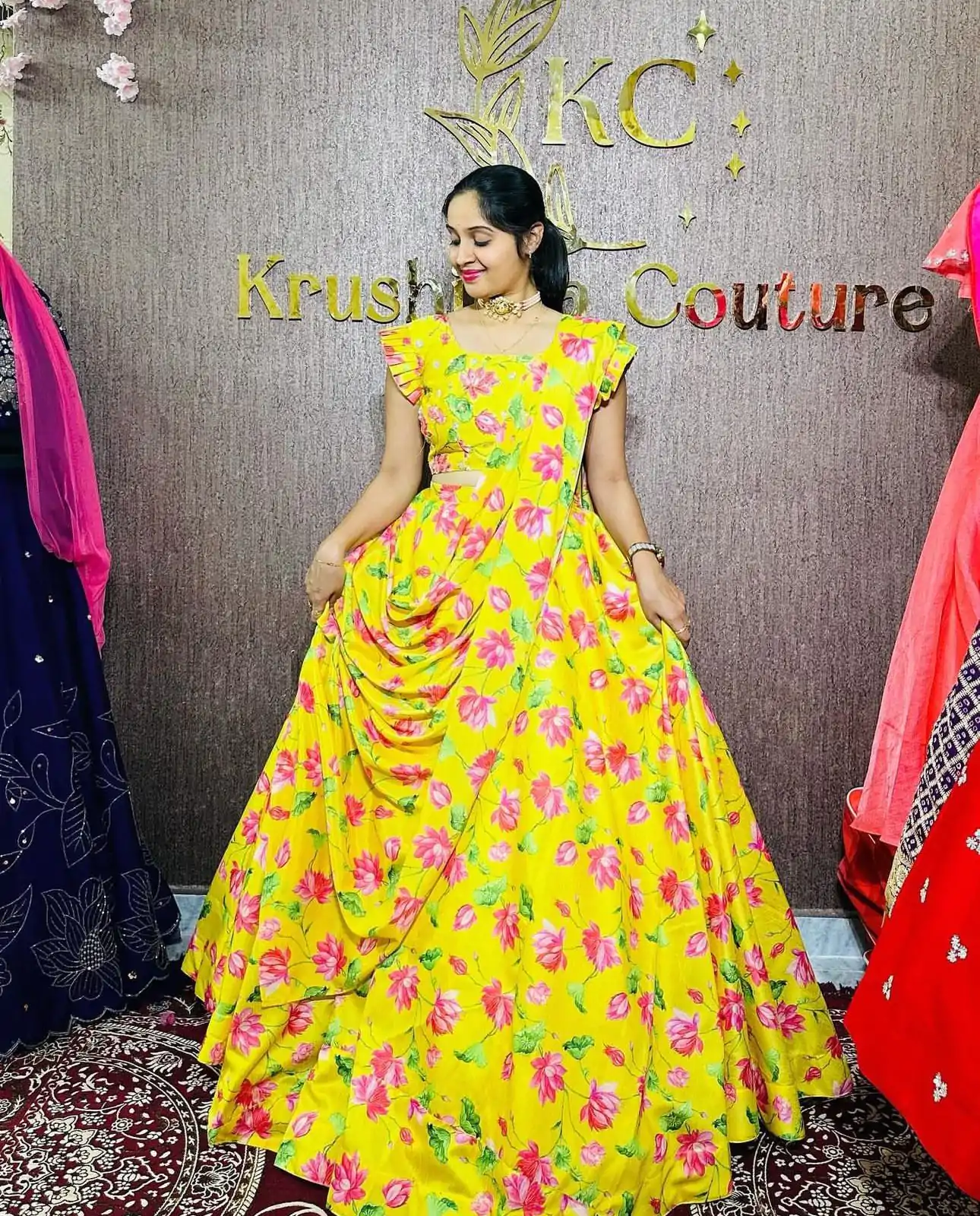 PC 384 Yellow Color Chinon Digital Printed Work Gown Casual, Party Wear, Events, Festivals Wear Expected Delivery 4-6 Working Days @2029/- | Bollywood Gowns, Creative Gowns, Designer Gowns, Embroidered Gowns, Gowns, Party Wear Gowns